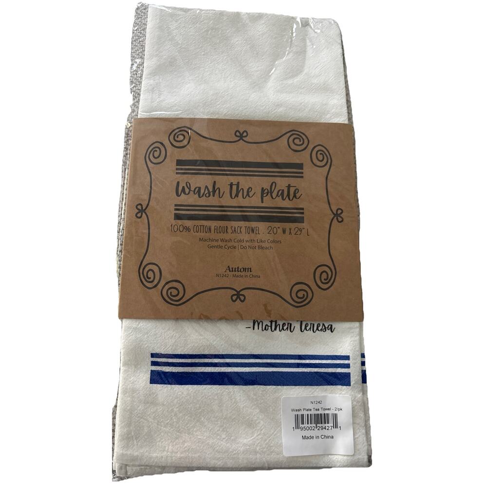 Wash the Plate Tea Towel 20x29” Mother Teresa Set of 2 Brand New 100% Cotton